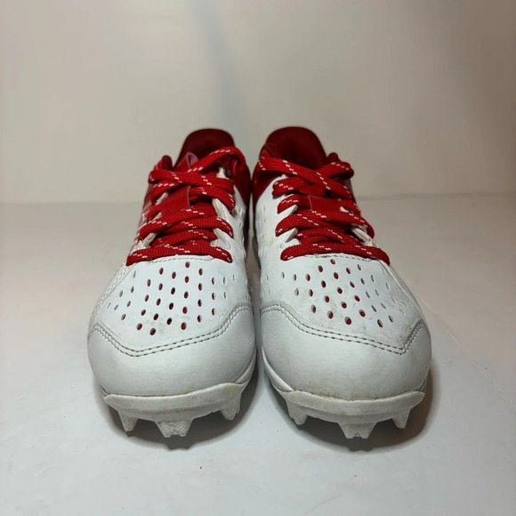 Boys Red & White Under Armour Leadoff Low Rm Jr Shoes Cleats 1 Y Baseball - Picture 5 of 9